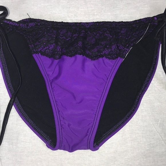 Jelly Swimwear Size S Purple Lace Trim Side Ties Bikini Bottom. Made in USA New - Picture 3 of 4
